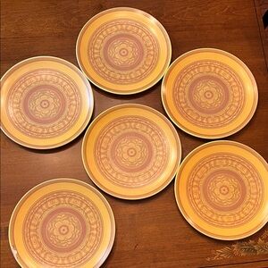 Vintage set of six Melamine Plates Elegant Orange and Gold Dinner Plate Set